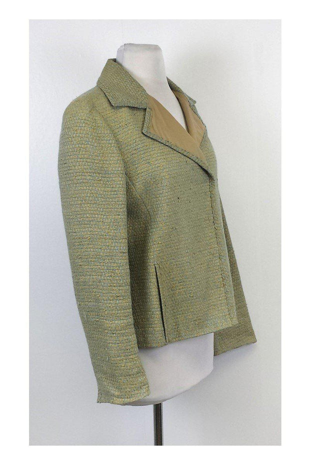 Current Boutique-Akris - Tan & Cornflower Woven Suit Blazer Sz L