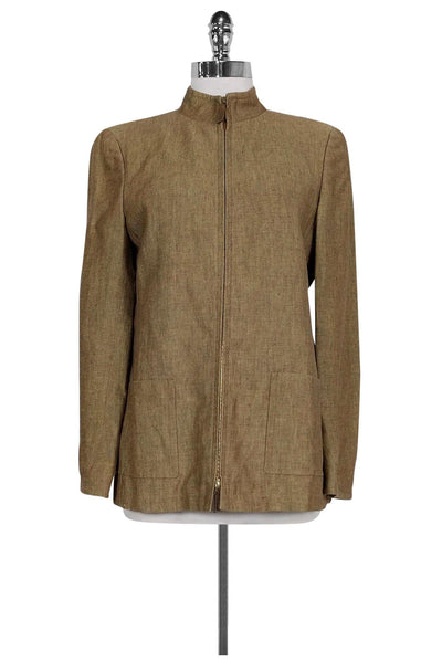 Current Boutique-Akris - Tan Linen Zip Up Jacket Sz 6
