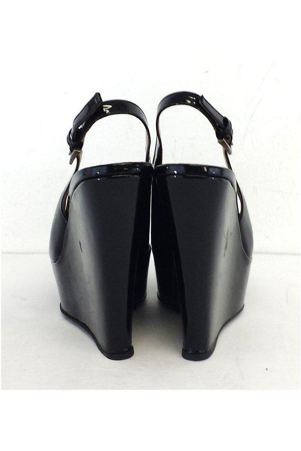 Current Boutique-Alaia - Black Patent Leather Platform Wedges Sz 8