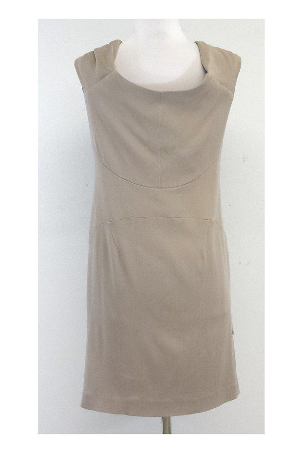 Current Boutique-Alberta Ferretti - Beige Ruched Wool Sleeveless Dress Sz 10