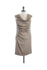 Current Boutique-Alberta Ferretti - Beige Ruched Wool Sleeveless Dress Sz 10