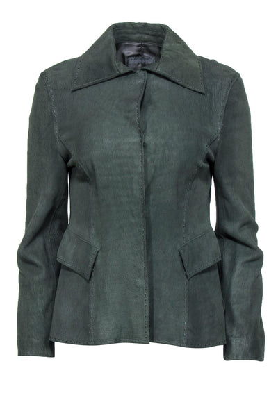 Current Boutique-Alberta Ferretti - Olive Green Clasped Leather Jacket Sz 6