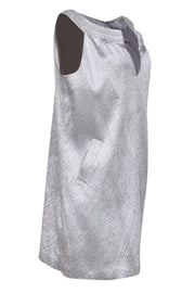 Current Boutique-Alberta Ferretti - Textured Silver Silk Blend Shift Dress Sz 10