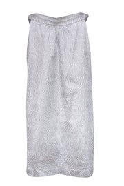 Current Boutique-Alberta Ferretti - Textured Silver Silk Blend Shift Dress Sz 10