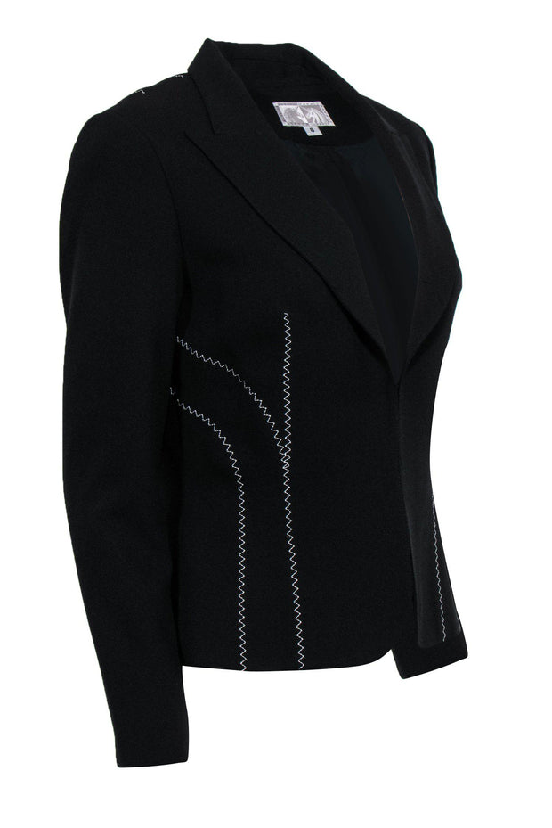 Current Boutique-Alberto Makali - Black Fitted Blazer w/ Contrast Stitching Sz 8
