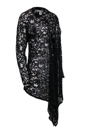 Current Boutique-Alberto Makali - Black Lace Open Front Draped Cardigan Sz S