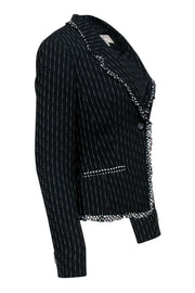Current Boutique-Alberto Makali - Black Pinstriped Blazer w/ Polka Dot Ruffles Sz 8