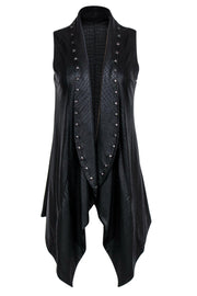 Current Boutique-Alberto Makali - Black Reptile Textured Faux-Leather Draped Studded Vest Sz S