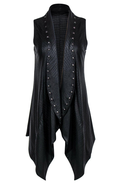 Current Boutique-Alberto Makali - Black Reptile Textured Faux-Leather Draped Studded Vest Sz S