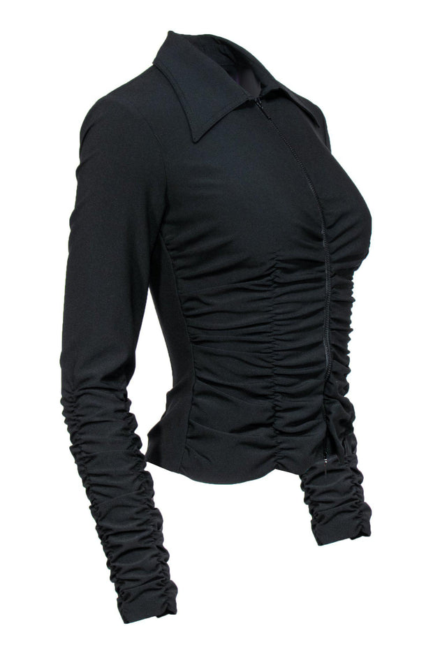 Current Boutique-Alberto Makali - Black Ruched Zip-Up Jacket Sz 2