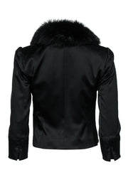 Current Boutique-Alberto Makali - Black Satin Double-Button Blazer w/ Fur Collar Sz 2