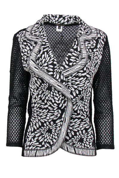 Current Boutique-Alberto Makali - Black & White Embroidered Blazer w/ Fishnet Sleeves Sz M
