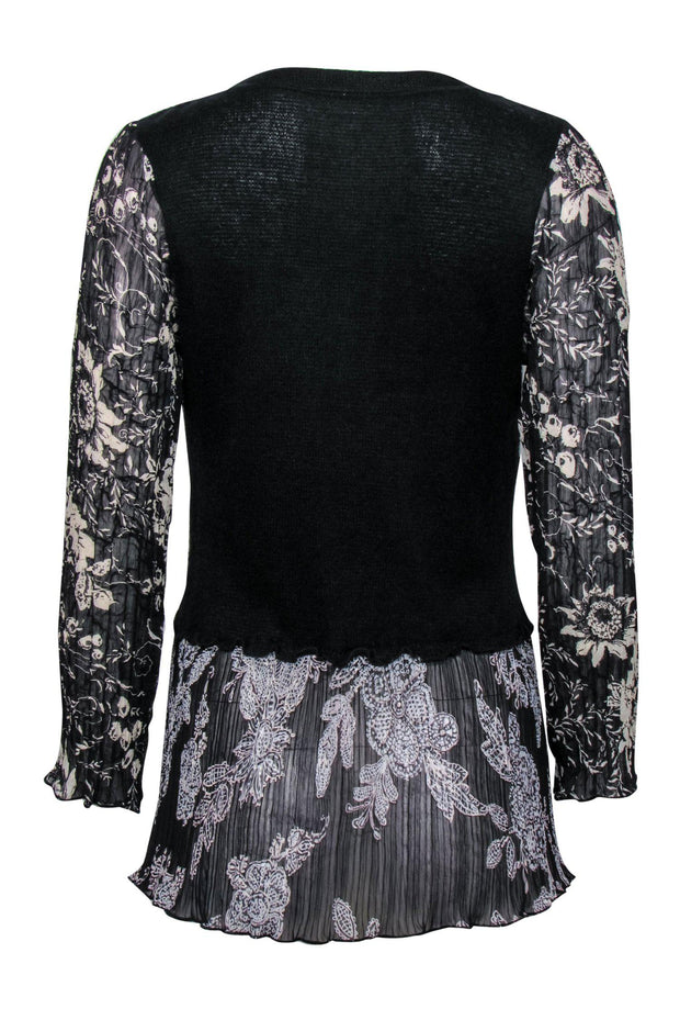 Current Boutique-Alberto Makali - Black & White Pleated Floral Top w/ Beading Sz M