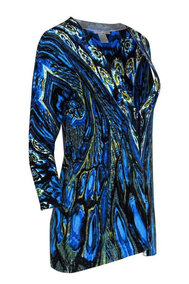 Current Boutique-Alberto Makali - Blue & Yellow Swirl Patterned Cardigan Sz S