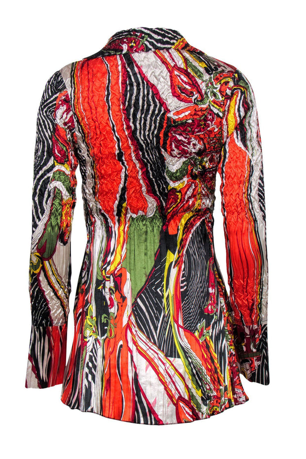 Current Boutique-Alberto Makali - Bright Printed Crinkled & Pintucked Satin Blouse Sz S