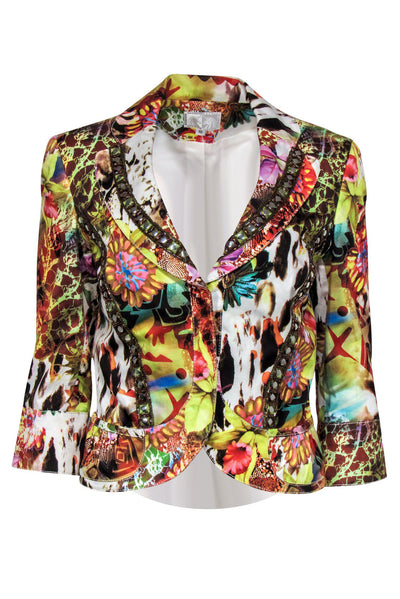 Current Boutique-Alberto Makali - Bright Printed Cropped Blazer w/ Beading Sz 10