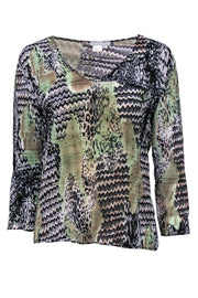 Current Boutique-Alberto Makali - Green, White & Black Printed Crinkled Blouse w/ Sequins Sz L