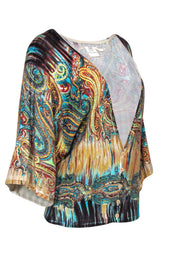 Current Boutique-Alberto Makali - Multicolor Paisley Printed Knit Cardigan w/ Beading Sz L