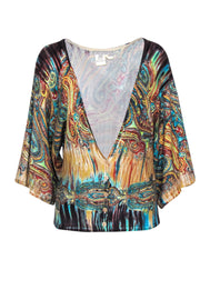 Current Boutique-Alberto Makali - Multicolor Paisley Printed Knit Cardigan w/ Beading Sz L