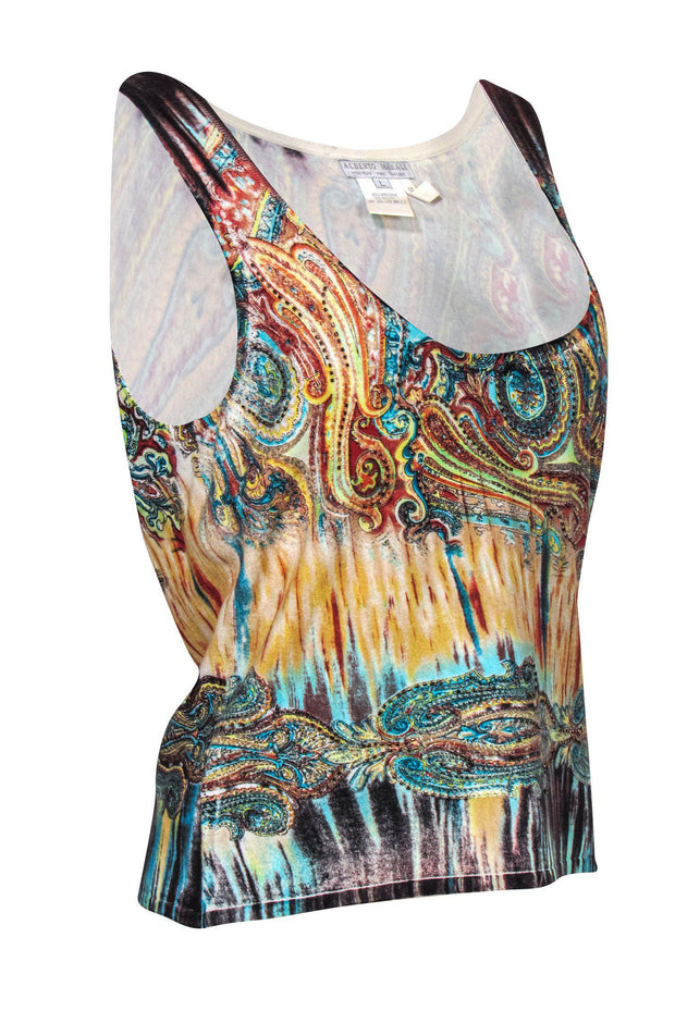 Current Boutique-Alberto Makali - Multicolor Paisley Printed Knit Tank w/ Beading Sz L