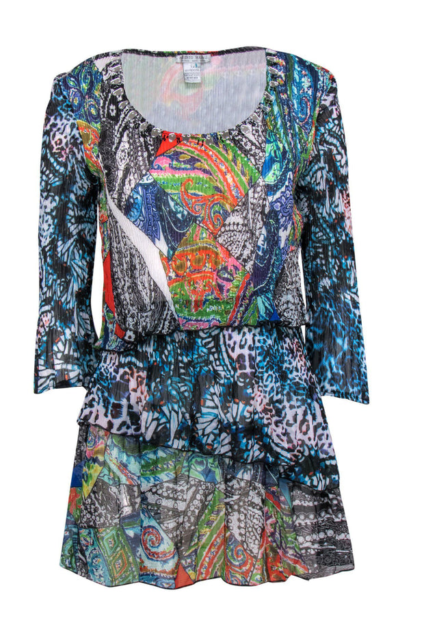 Current Boutique-Alberto Makali - Multicolored Patchwork Printed Pleated Tunic Sz L