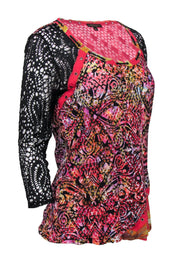 Current Boutique-Alberto Makali - Multicolored Printed Textured Mesh Top w/ Grommets Sz M