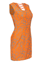 Current Boutique-Alberto Makali - Neon Orange Leopard Print Bodycon Dress w/ Back Lace-Up Design Sz 6