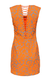 Current Boutique-Alberto Makali - Neon Orange Leopard Print Bodycon Dress w/ Back Lace-Up Design Sz 6