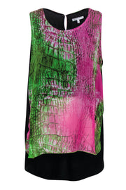 Current Boutique-Alberto Makali - Pink & Green Reptile Print High-Low Tank Sz L