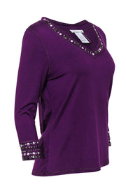 Current Boutique-Alberto Makali - Purple Cotton Long Sleeved Tee w/ Studs Sz L