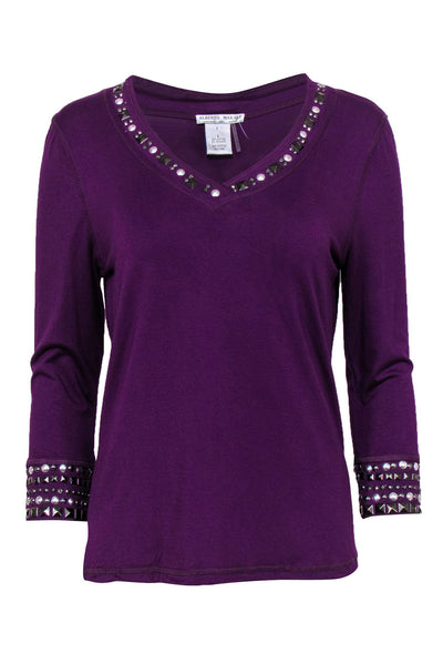 Current Boutique-Alberto Makali - Purple Cotton Long Sleeved Tee w/ Studs Sz L