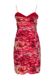 Current Boutique-Alberto Makali - Red Floral Print Ruched Bodycon Dress Sz 10