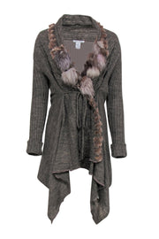 Current Boutique-Alberto Makali - Taupe Knit Open Tied Cardigan w/ Fur Trim Sz S