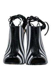 Current Boutique-Alejandra G. - Black & White Striped Zippered Peep Toe "Ariana" Stilettos Sz 6