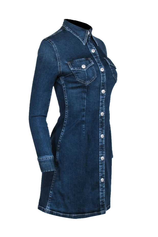 Current Boutique-Alexa Chung for AG - Dark Wash Long Sleeve Denim Snap Front Dress Sz XS