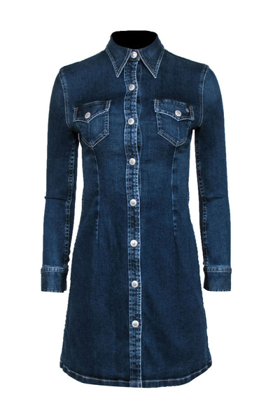 Current Boutique-Alexa Chung for AG - Dark Wash Long Sleeve Denim Snap Front Dress Sz XS