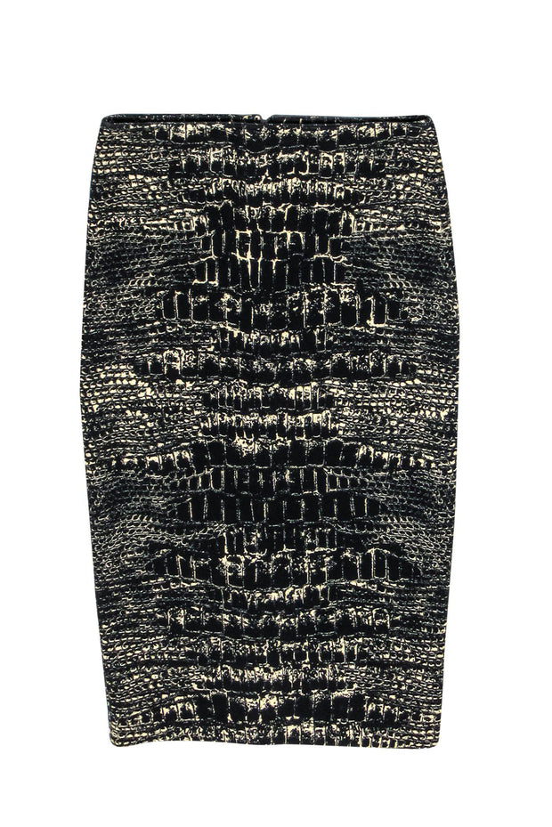 Current Boutique-Alexander McQueen - Black & Beige Reptile Print Pencil Skirt Sz XS