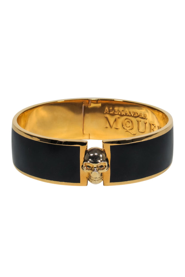 Current Boutique-Alexander McQueen - Black & Gold Bracelet w/ Skull Clasp