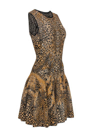 Current Boutique-Alexander McQueen - Black & Gold Metallic Flared Snakeskin Knit Dress Sz S