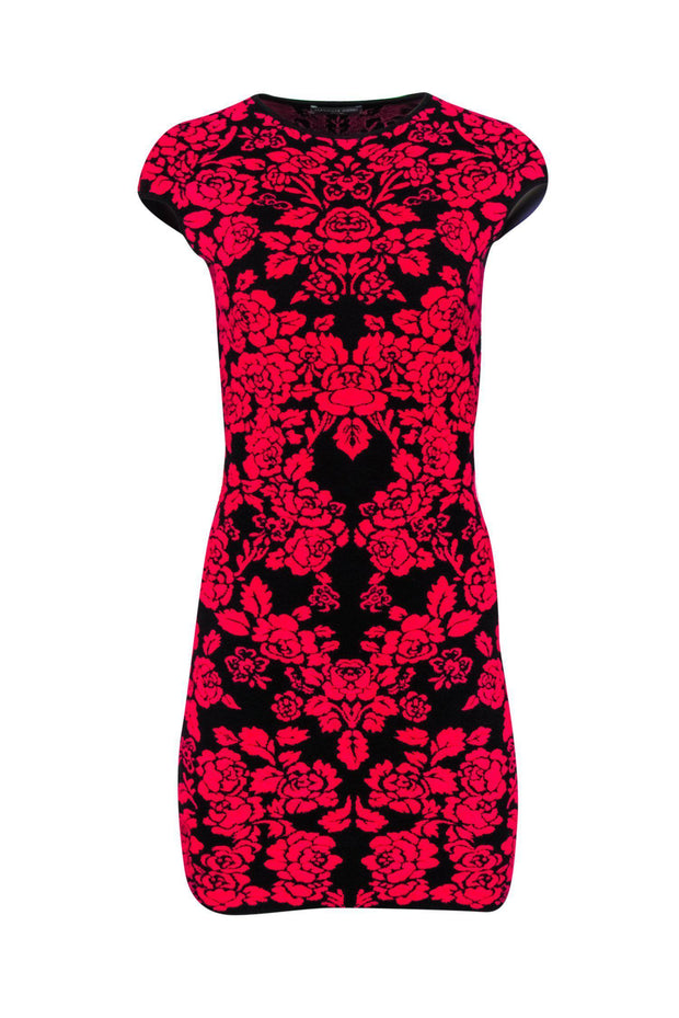 Current Boutique-Alexander McQueen - Black & Pink Floral Brocade Sheath Dress Sz S
