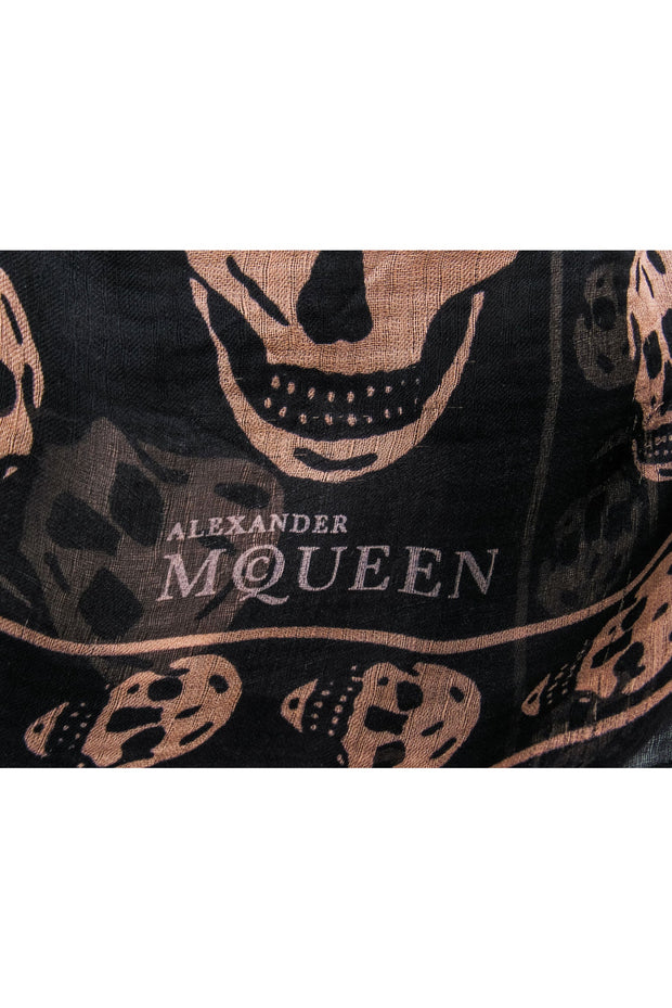 Current Boutique-Alexander McQueen - Black & Tan Skull Printed Semi-Sheer Scarf