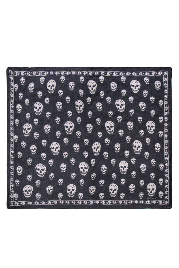 Current Boutique-Alexander McQueen - Black & White Skull Print Silk Scarf