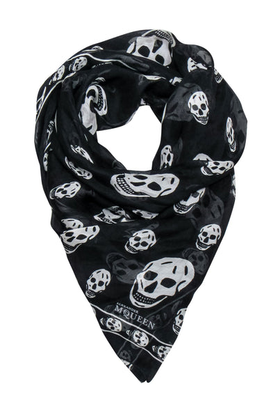 Current Boutique-Alexander McQueen - Black & White Skull Print Silk Scarf