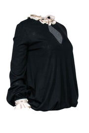 Current Boutique-Alexander McQueen - Black Wool Sweater w/ Ruffle Trim Sz M