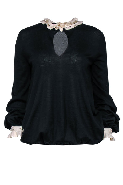 Current Boutique-Alexander McQueen - Black Wool Sweater w/ Ruffle Trim Sz M