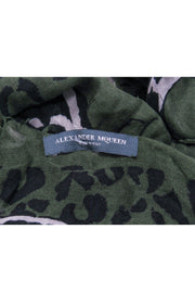 Current Boutique-Alexander McQueen - Dark Green Leopard & Snake Printed Scarf w/ Frayed Edges