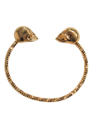 Current Boutique-Alexander McQueen - Gold Textured Embellished "Twin Skull" Bangle