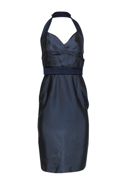 Current Boutique-Alexander McQueen - Navy Polka Dot Silk Halter Dress Sz S