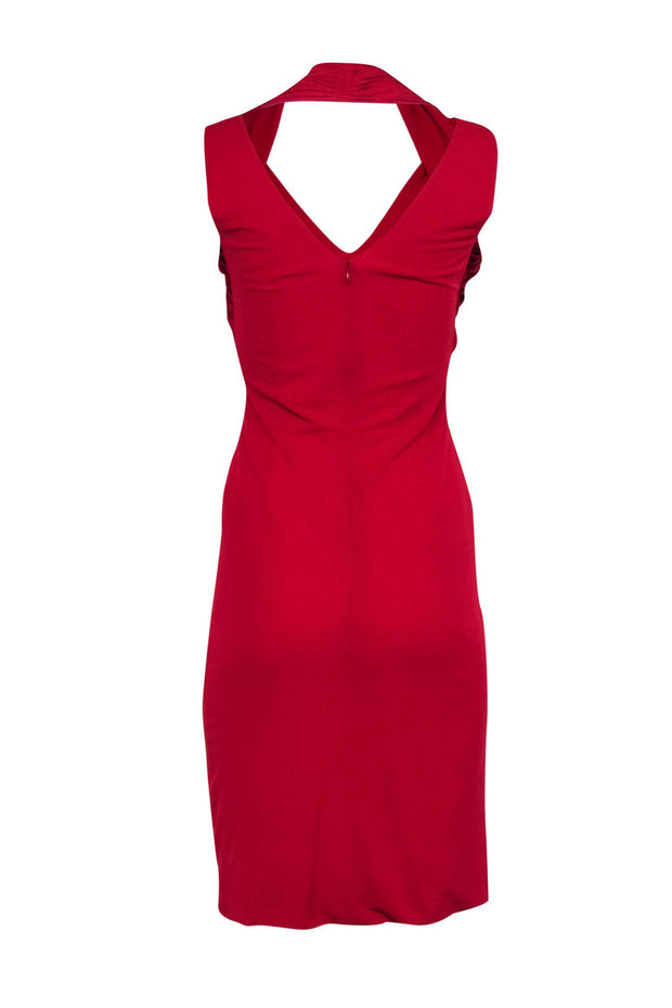 Current Boutique-Alexander McQueen - Red Draped Midi Sheath Dress Sz 8