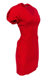 Current Boutique-Alexander McQueen - Red Wool Puffed Sleeve Cocktail Dress Sz 10